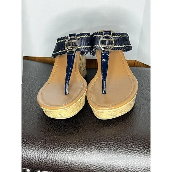 Tommy Hilfiger Ladies Shoes Black High Heel Wedge Platform Logo Cork 7.5 M - Picture 5 of 10
